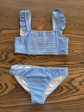 Minnow Blue Gingham Ruffle Strap Two-Piece Swim Set
